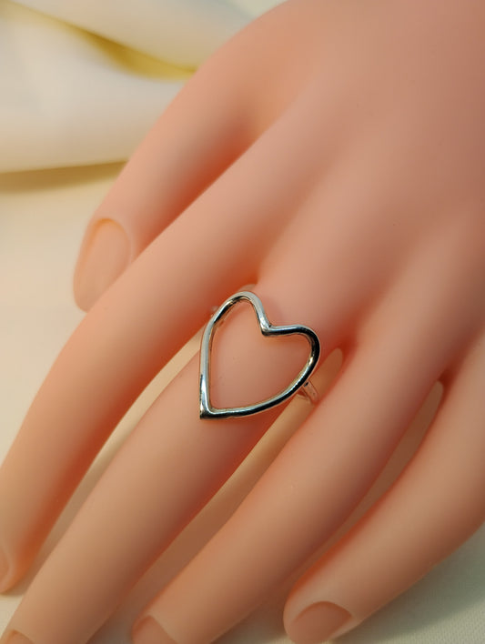 Sterling Silver Minimalist Open Heart Ring - Handmade