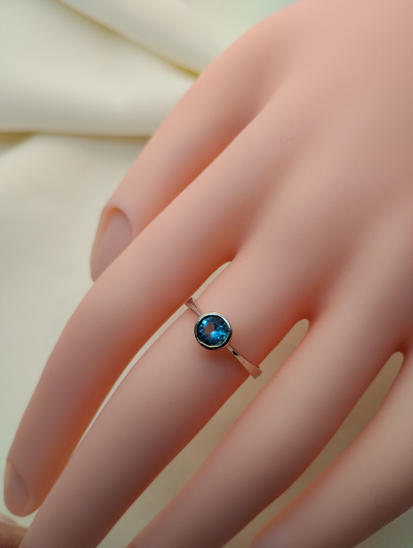 Sterling Silver Blue Stone Ring - Estate Stackable, Possibly with Topaz