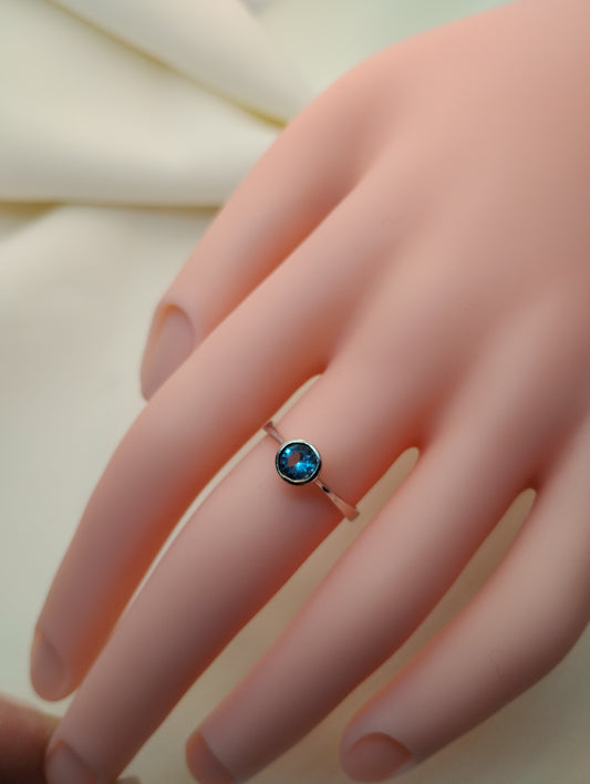 Sterling Silver Blue Stone Ring - Estate Stackable, Possibly with Topaz