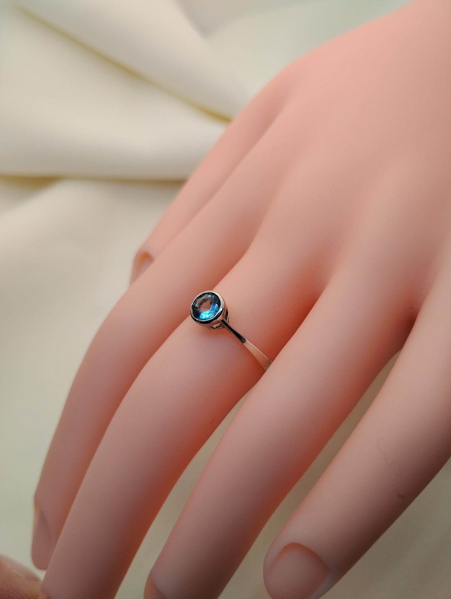 Sterling Silver Blue Stone Ring - Estate Stackable, Possibly with Topaz