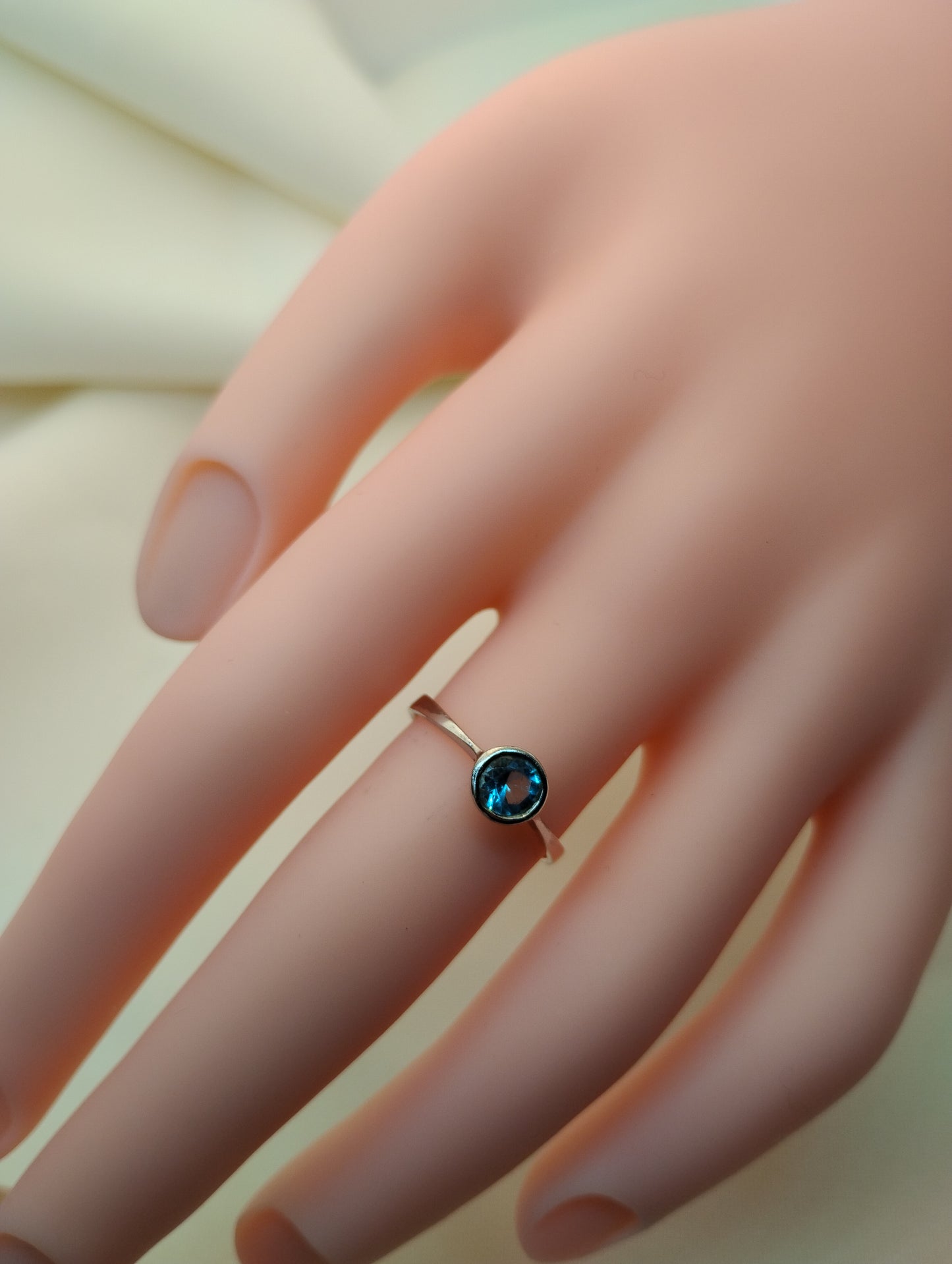 Sterling Silver Blue Stone Ring - Estate Stackable, Possibly with Topaz